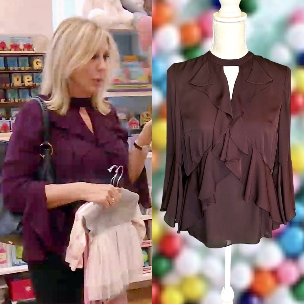 Cinq a Sept ‘Sia’ Choker Ruffled Silk Blouse in “Plum” Sz XS ASO Vicki Gunvalson